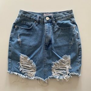 Denim Mini Skirt with Rips